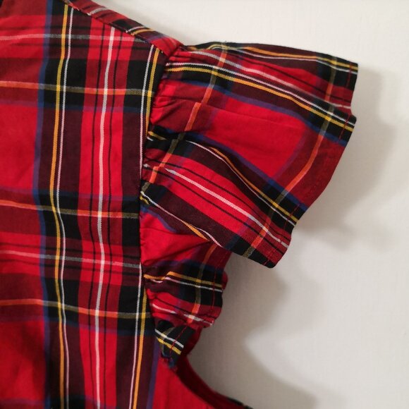 Crewcuts Vibrant Flutter Sleeve Red Tartan Plaid Dress Size 12 - Picture 3 of 5